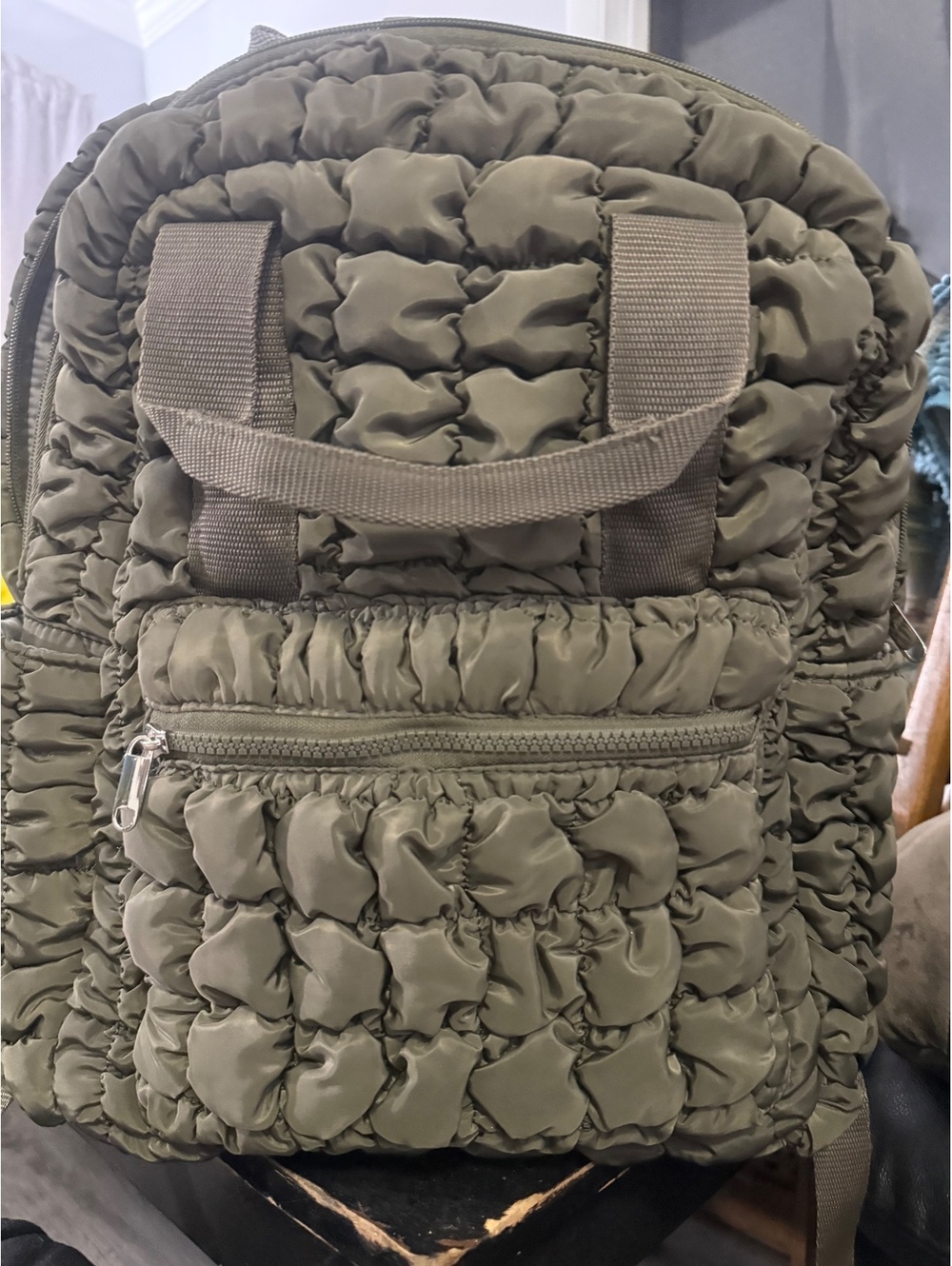 Wild Fable Olive Green Ruched Puffy Backpack Y2K Nylon Utility Bag
